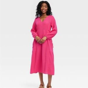 Women's Balloon Long Sleeve Midi A-Line Dress - Universal Thread. Cotton Guaze.
